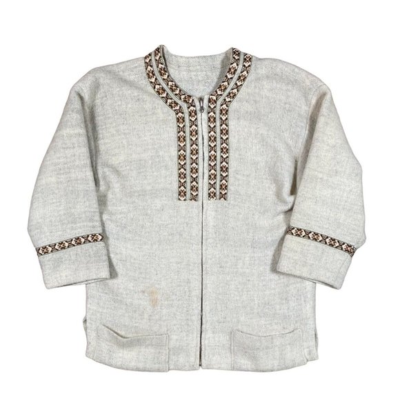 VINTAGE 1960’s‎ Wool Norwegian Zip Cardigan Handmade Sweater Sz 38 (M) - Picture 1 of 14
